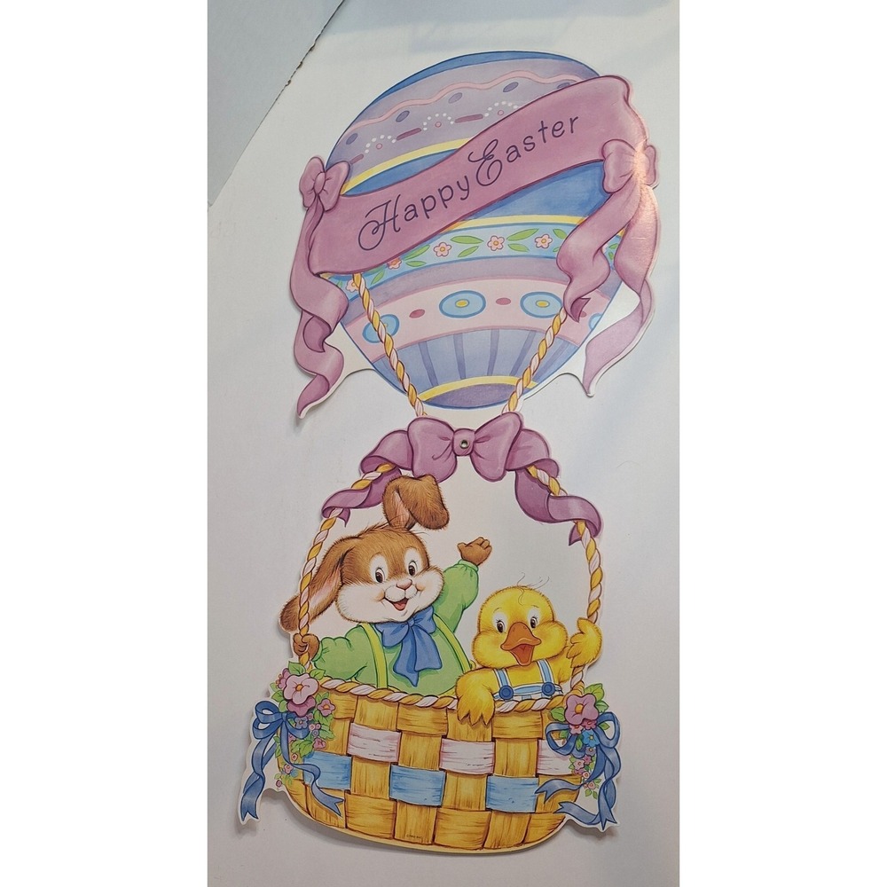 Vtg 1993‎ American Greetings Easter Cut Out Hot Air Balloon Duck Bunny Jointed